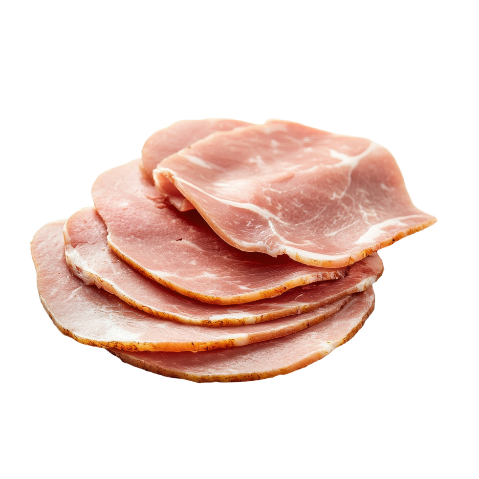 Sliced round ham on a Transparent background showcasing pork delicacy, Fried Pork with Rice isolated on background png