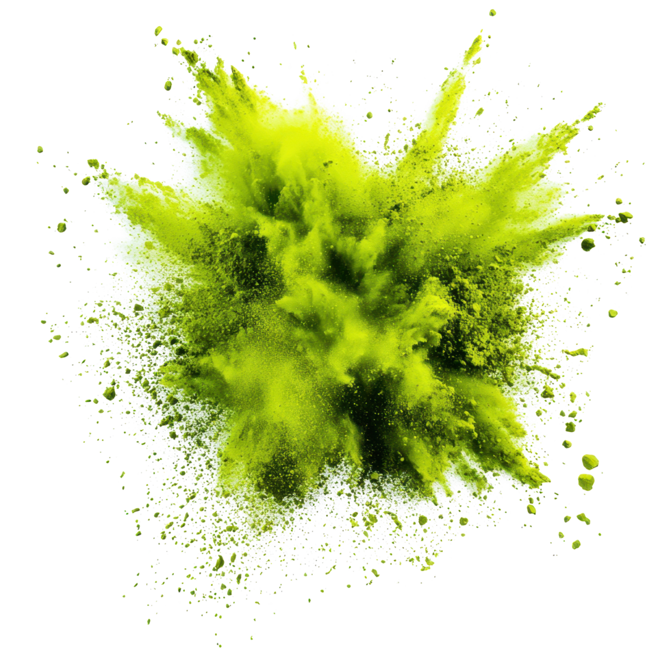 Vibrant green Holi paint splash captures the energy of color powder explosion, Green Holi Paint Splash with Color Powder Explosion on white background png
