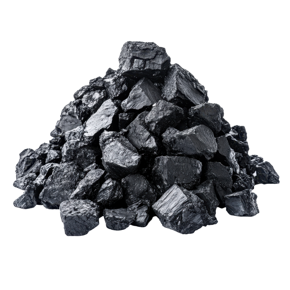 Coal pile isolated on Transparent background showcasing various sizes of coal chunks for industrial use, Pile coal isolated on background png