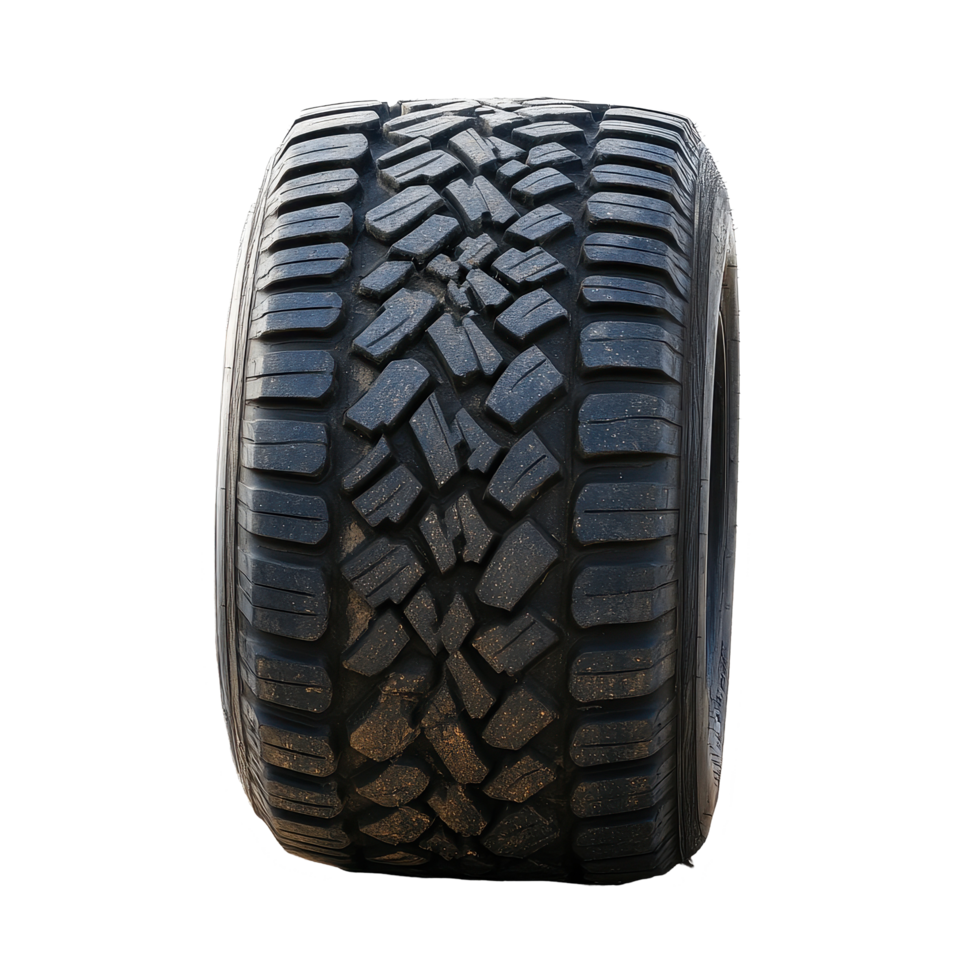 Tire resting beside a dirt road under a bright white sky, tire sitting on the side a dirt road, Transparent background png
