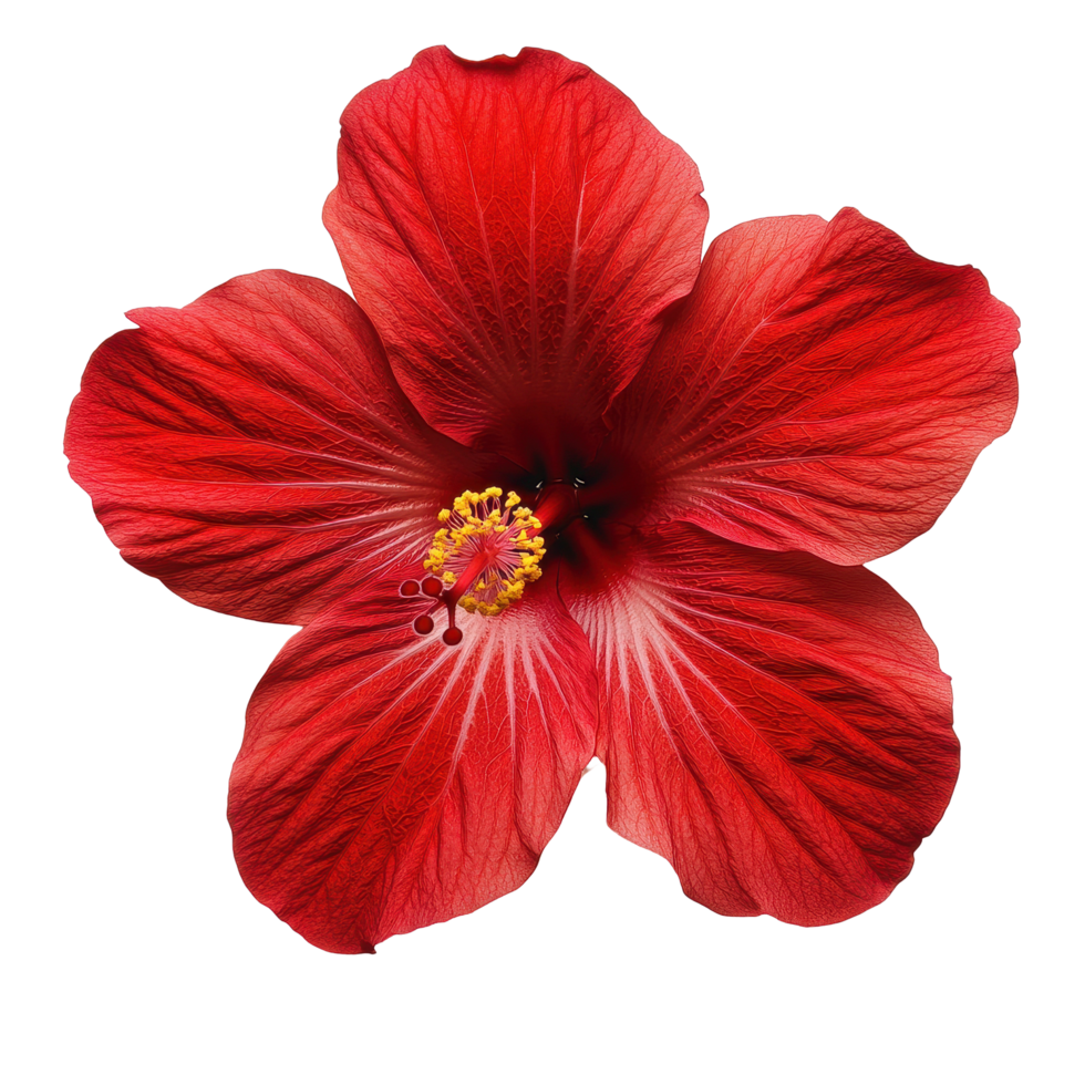 Vibrant red hibiscus flower isolated on a clean Transparent background capturing natural beauty and elegance, red hibiscus isolated on background png
