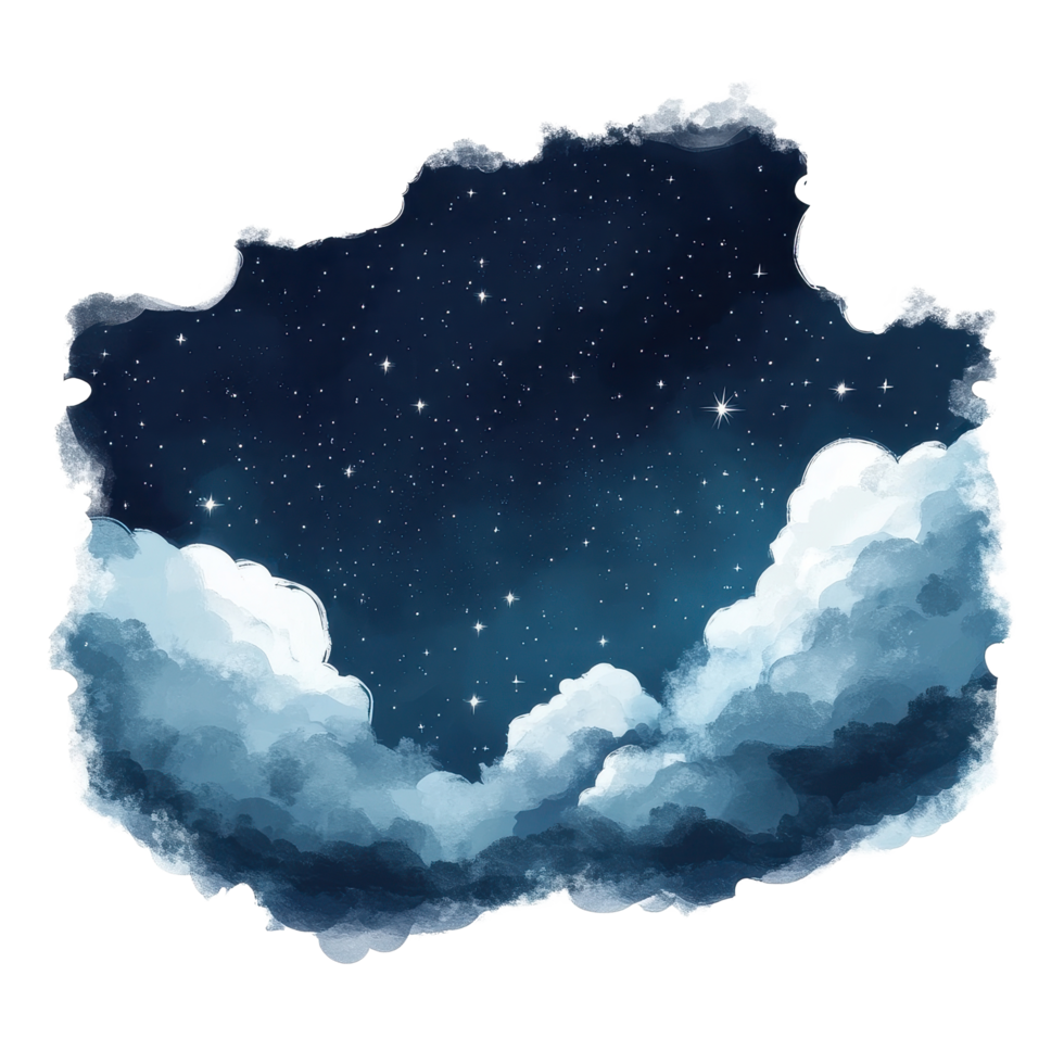 Stunning night sky filled with stars and soft clouds against a bright backdrop, night sky with clouds and stars, Transparent background png