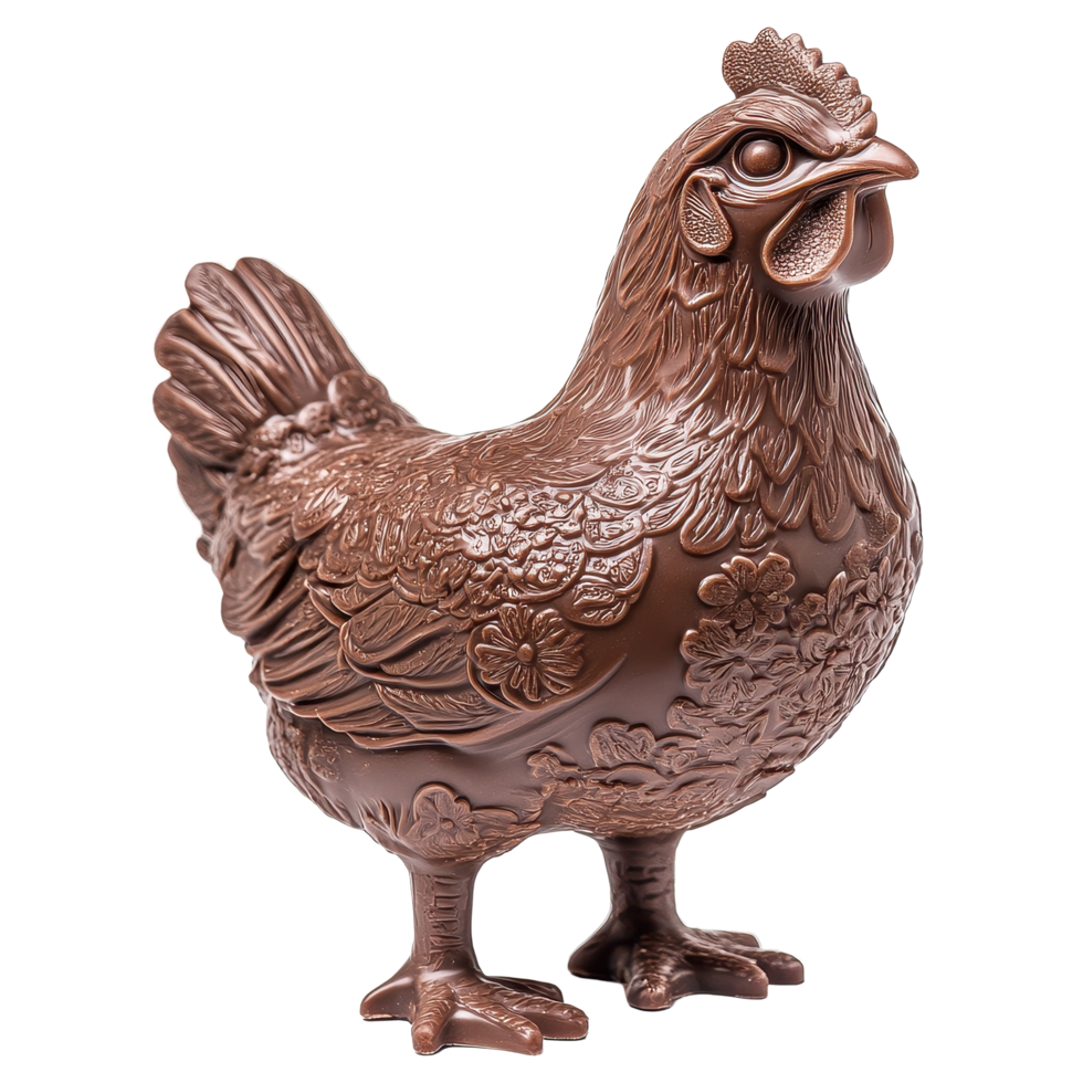 Chocolate hen sculpture isolated on white background showcasing intricate details and craftsmanship, Chocolate Hen Isolated on white background png