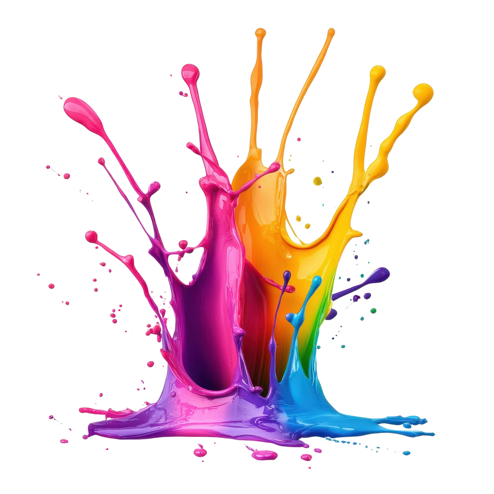 Vibrant paint splash creates a colorful display on a clean Transparent background, colorful paint splash isolated on background png