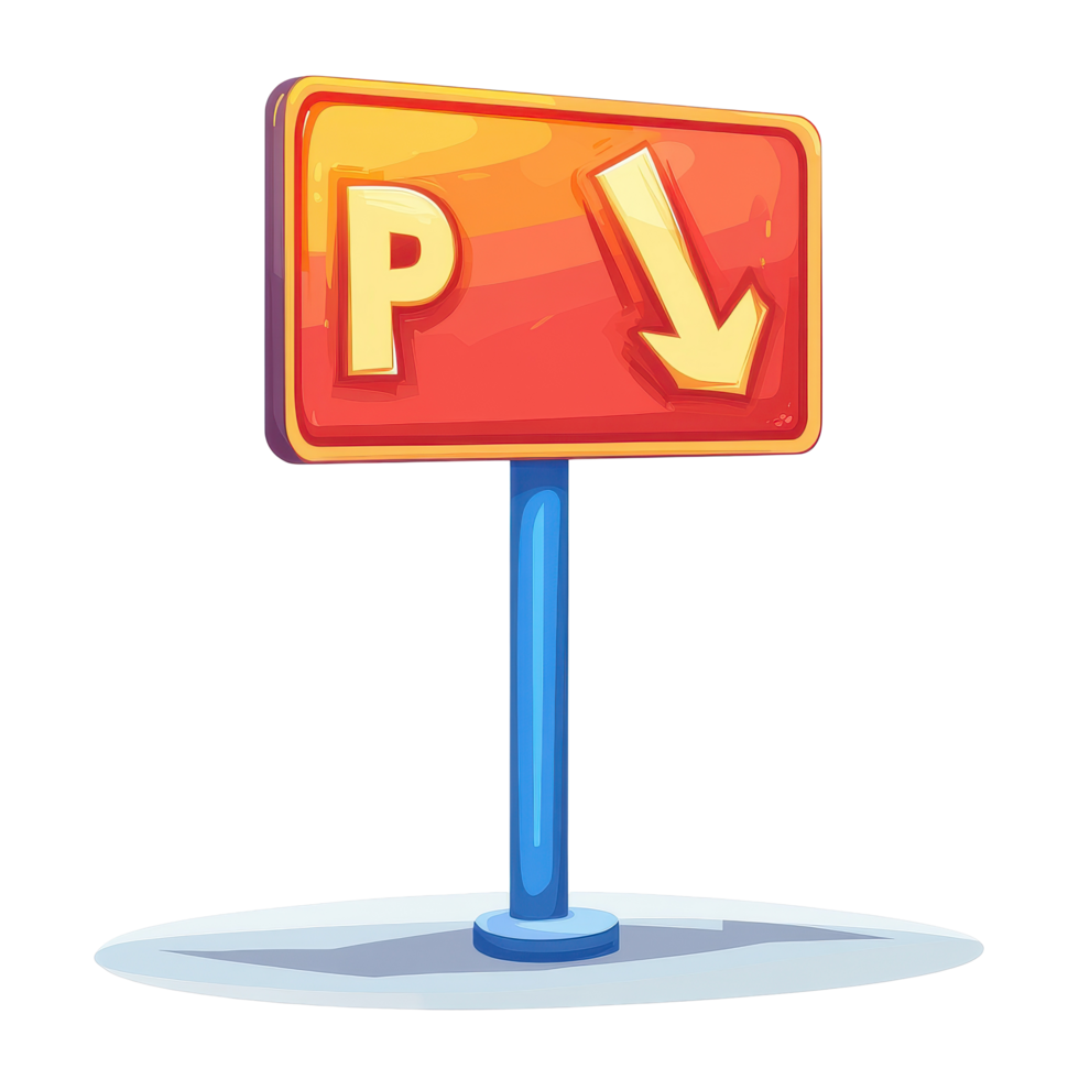 Cartoon parking road sign pointing downward in vibrant colors on a white background, Cartoon parking road sign isolated on white background png