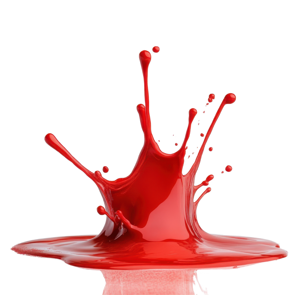 Bold red color splash isolated on a clean Transparent background with dynamic water like effects, red color splash isolated on White background png