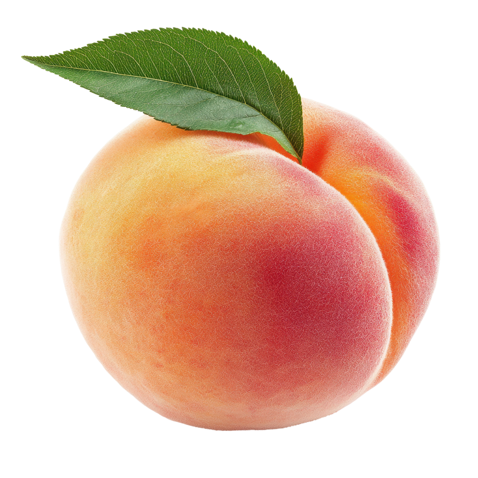 Fresh peach with vibrant colors and green leaf captured on a Transparent background, Peach with isolated on background png