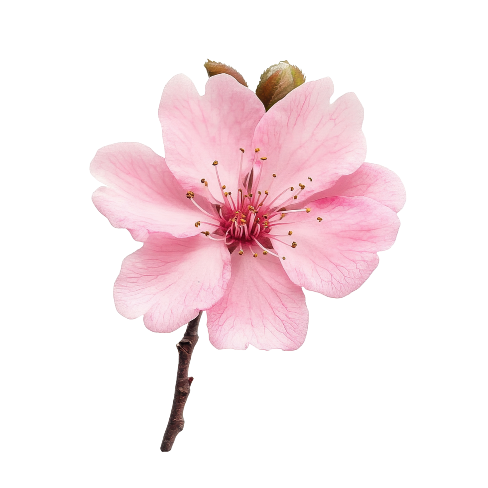 Sakura flower in full bloom on a delicate branch against a Transparent background, cute sakura flower isolated png