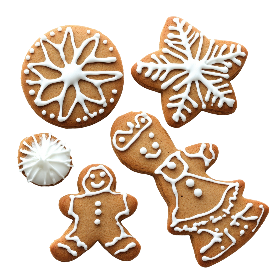Delightful assortment of Christmas gingerbread cookies on a white background perfect for holiday celebrations, Christmas gingerbread cookies isolated on white background png
