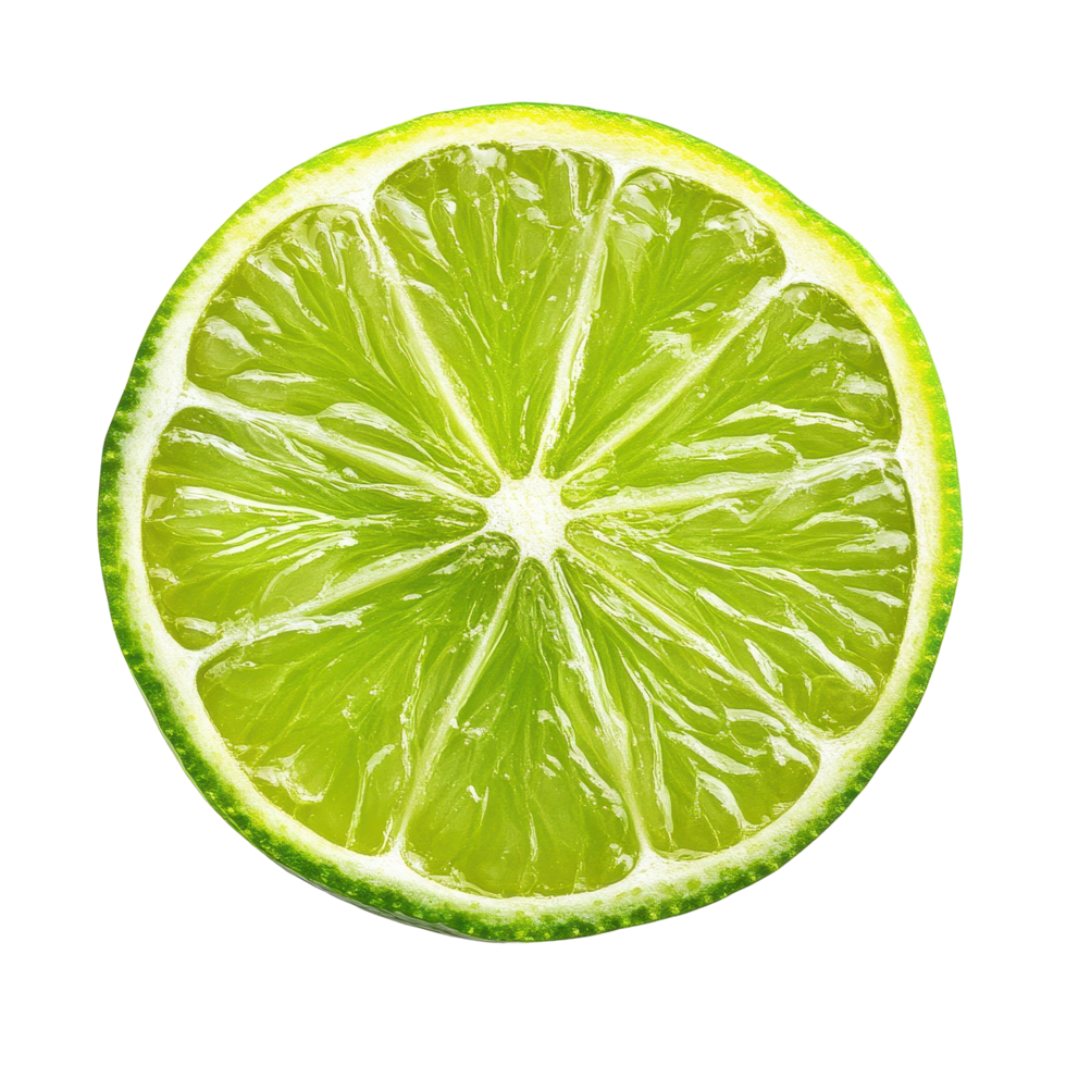 Fresh lime slice isolated on Transparent background showcasing vibrant green color and juicy segments, Lime slice isolated on background png