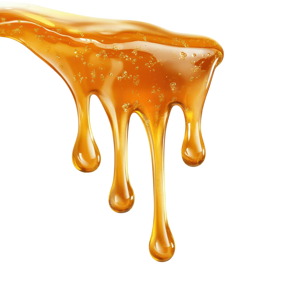 Honey spill dripping from a spoon with a smooth texture on a clean Transparent background, Sweet honey spill drip isolated on background png