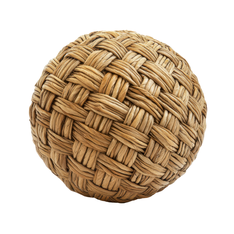 Woven wicker ball displaying intricate craftsmanship isolated on Transparent background for decorative purposes, Woven wicker ball isolated on background png