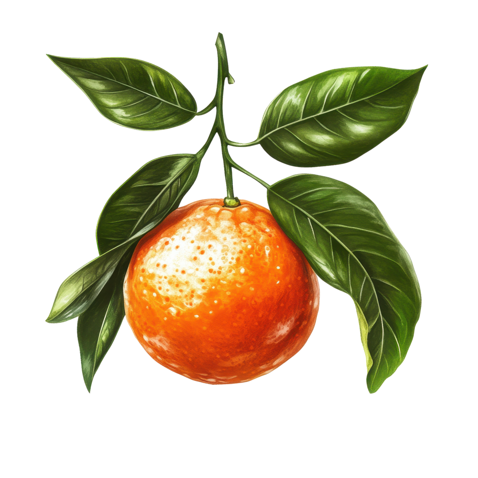 Fresh mandarin fruit with vibrant green leaves on a Transparent background, Mandarin with leaves Isolate png