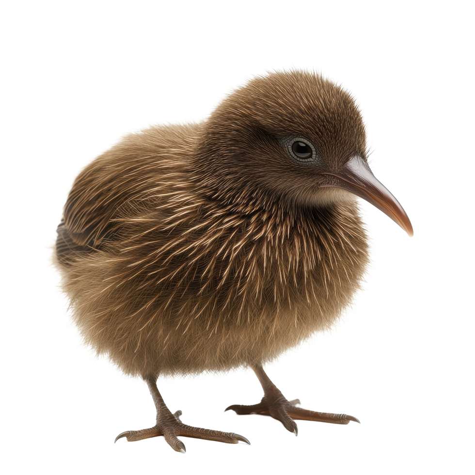 Kiwi bird standing alone against a Transparent background with soft feathers and curious expression, kiwi isolated on background png
