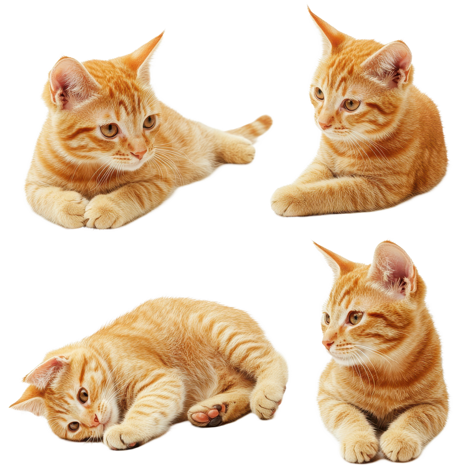 Playful orange tabby cats relaxing on a clean Transparent background, orange tabby cats isolated on background png
