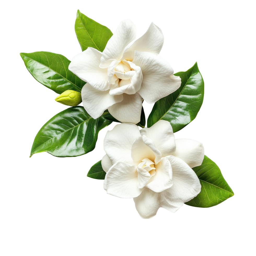 Gardenia flowers with lush green leaves isolated on a Transparent background for nature enthusiasts, of Gardenia flowers isolated on background png