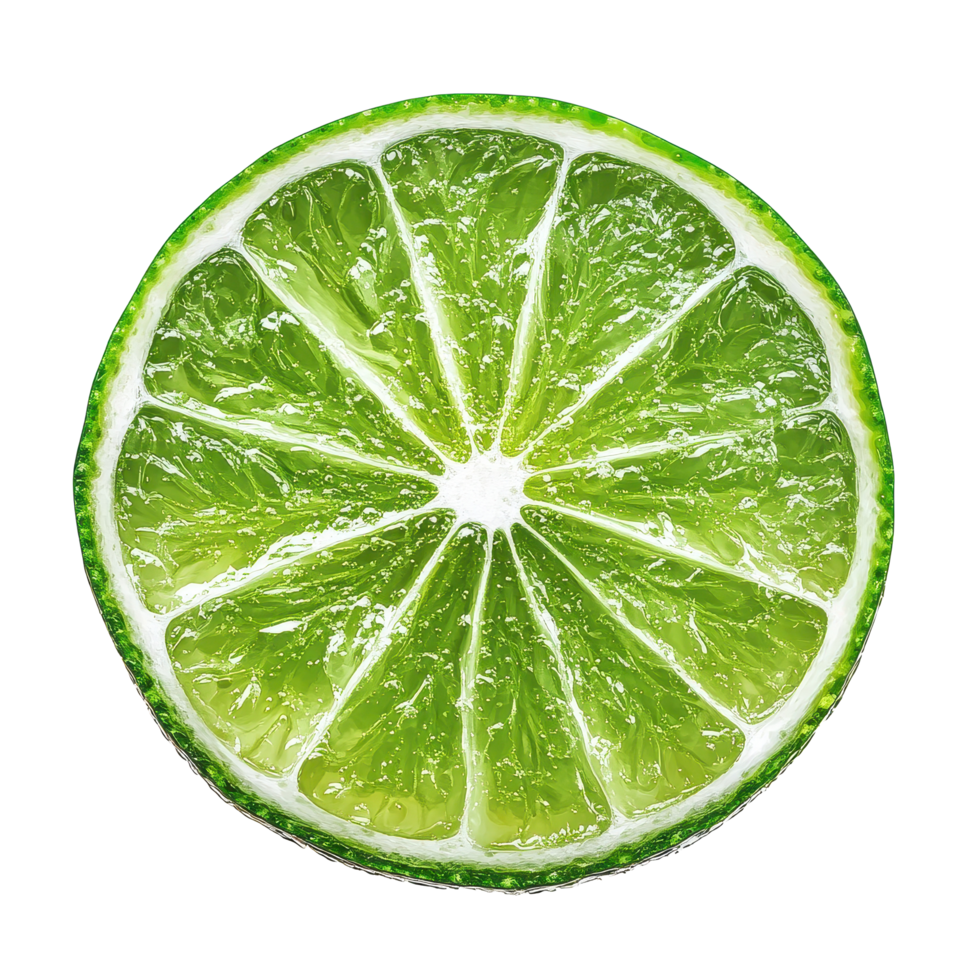 Freshly cut lime slice isolated on a clean Transparent background highlighting vibrant green color, slice of lime isolated on background png