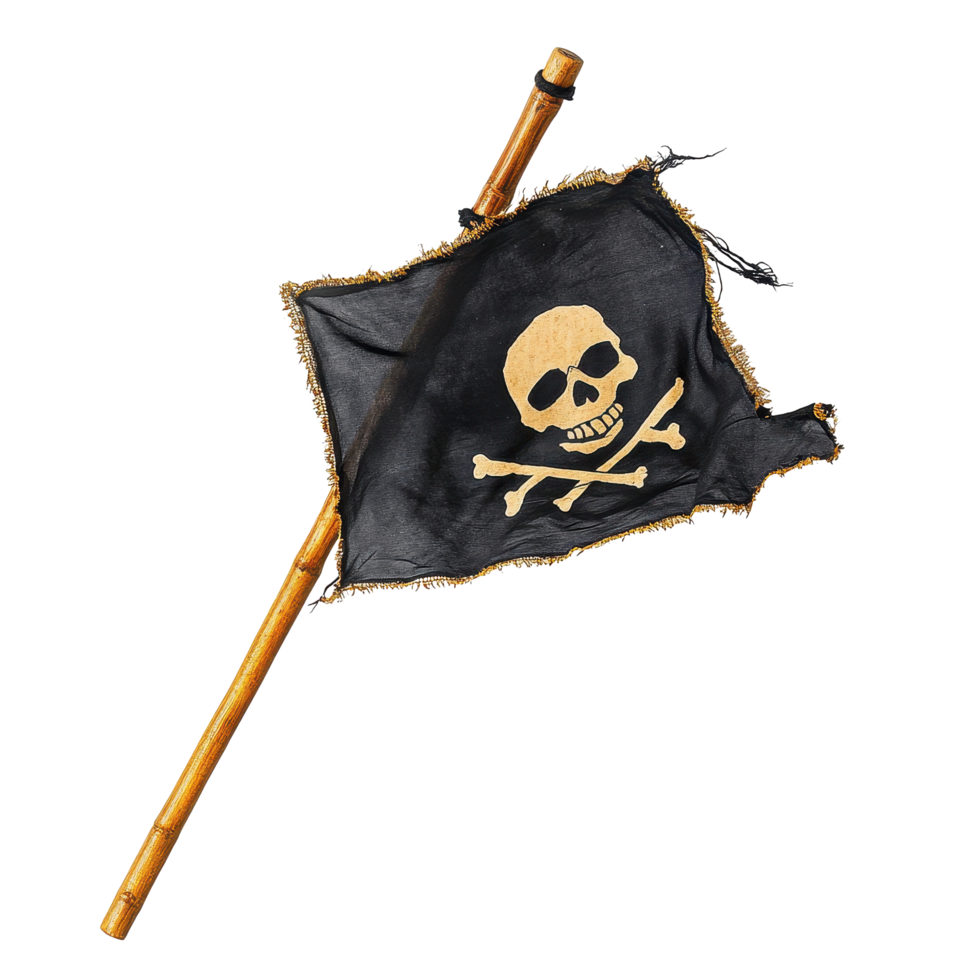 Pirate flag waving on a Transparent background showcasing classic skull and crossbones design, Pirate flag isolated on background png