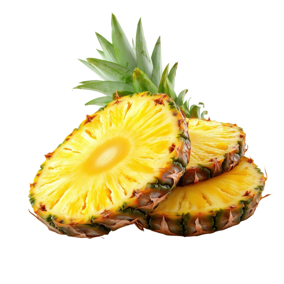 Fresh pineapple fruit slices isolated on a Transparent background showcasing vibrant color and texture, slices pineapple fruit isolated on background png