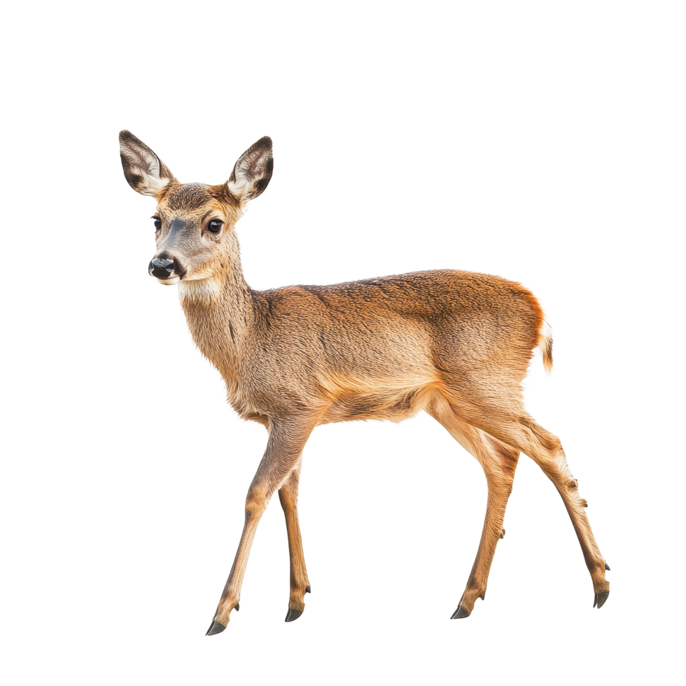 Roe deer walking gracefully on a Transparent background showcasing its elegant form, roe deer isolated on background png