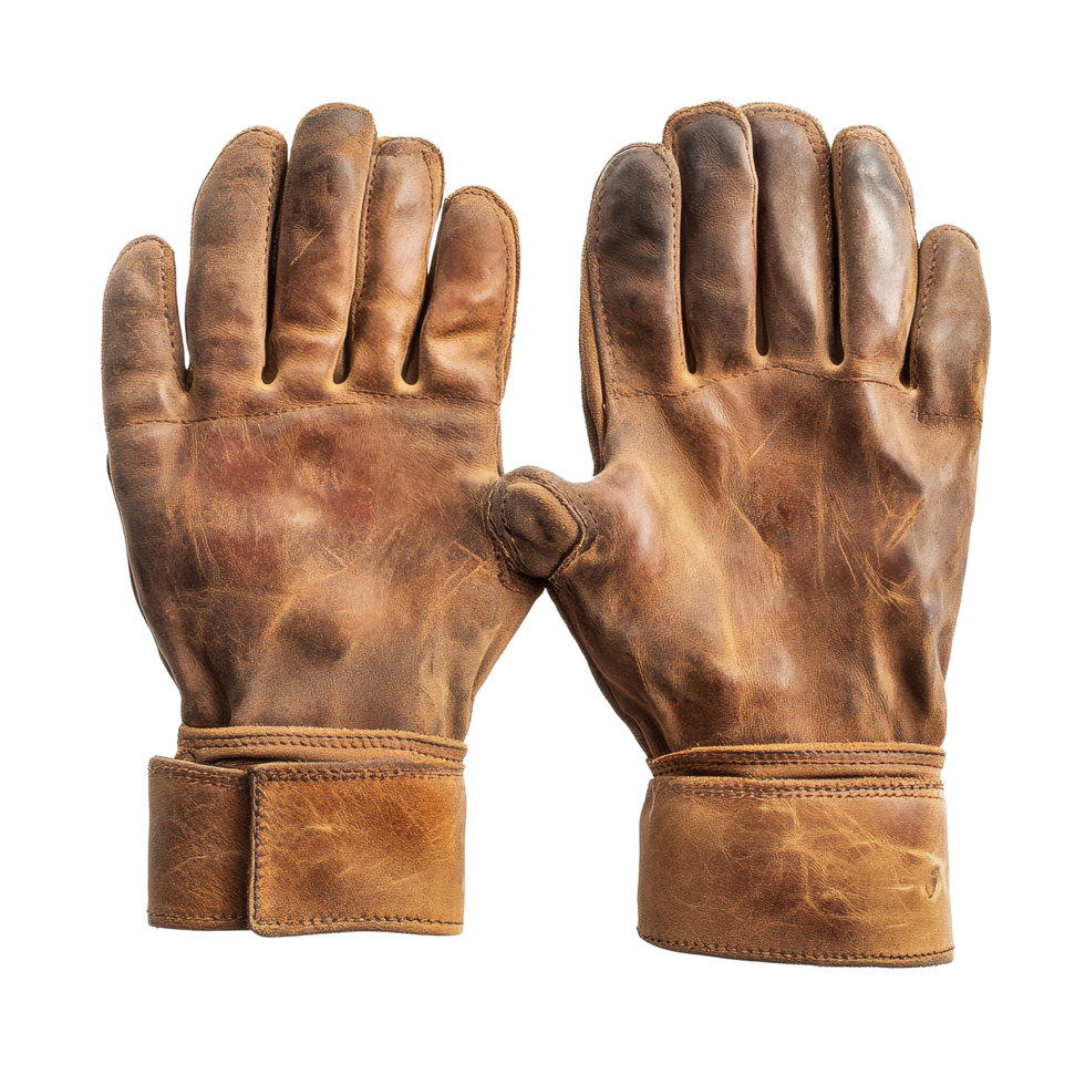 High quality leather work gloves positioned on a white surface for easy viewing and assessment, Leather Work Gloves isolated on Transparent background png