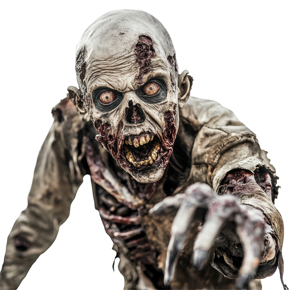 Scary zombie reaching out with decayed features on a plain Transparent background, Scary Zombie background png
