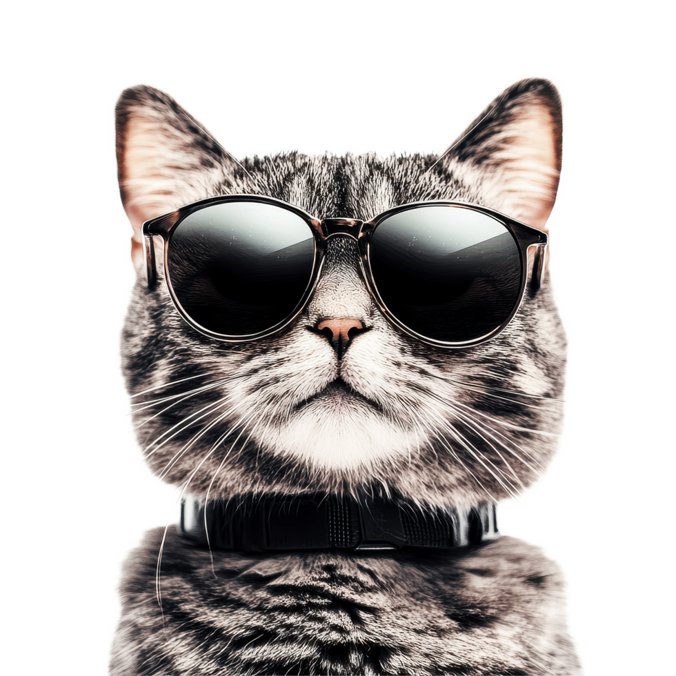 Cool cat rocking sunglasses on a white background for a hilarious and stylish look, Funny cool cat wearing sunglasses white background png