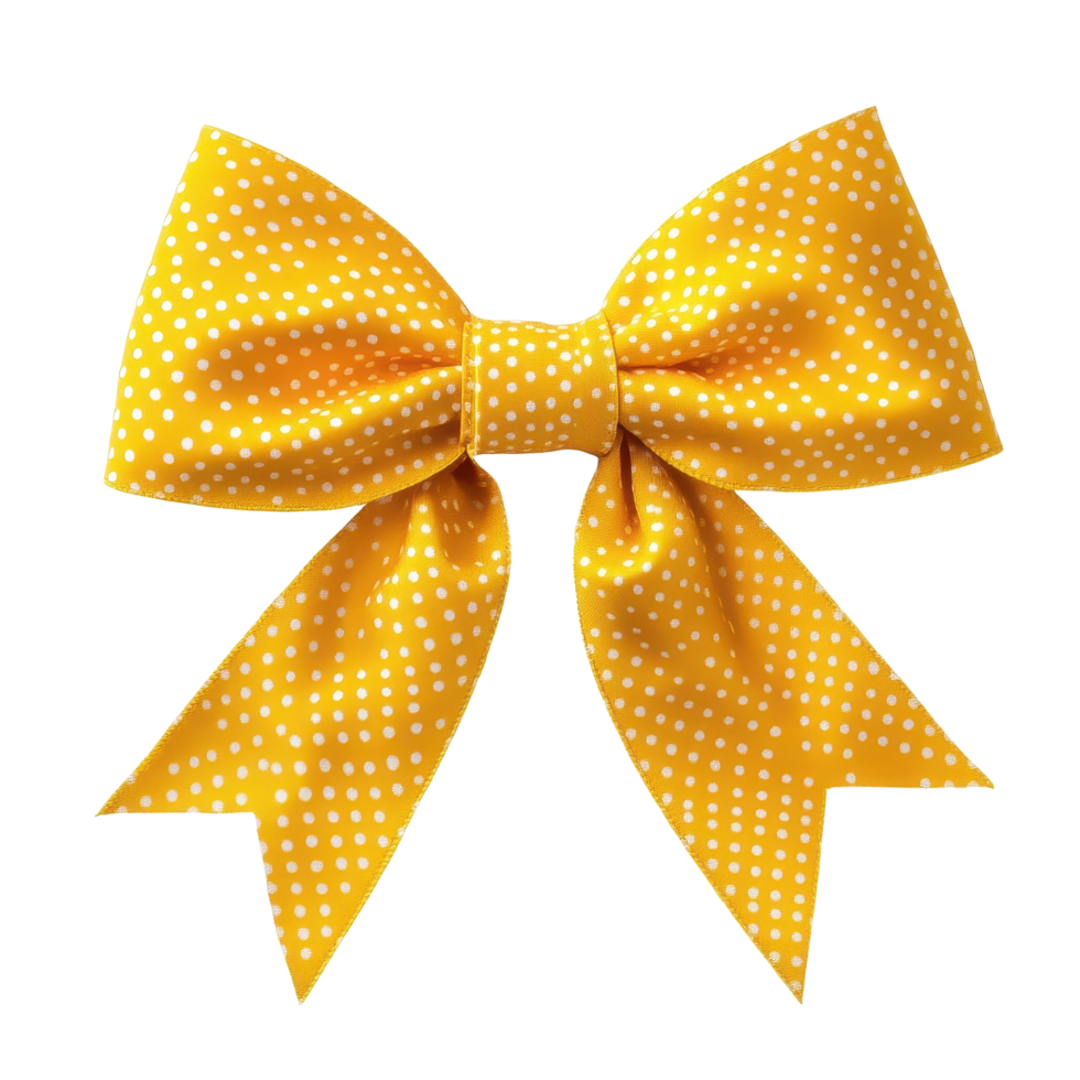 Bright yellow bow with colorful polka dots isolated on Transparent background for craft and decoration ideas, Colorful dotted yellow bow isolated on background png