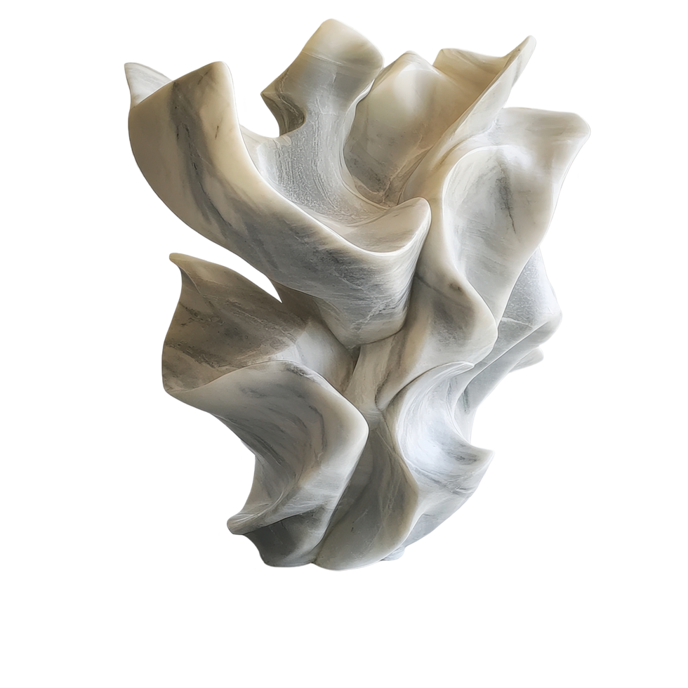 Sculpture crafted from marble designed with flowing forms and smooth surfaces on display against a Transparent background, Marble stone sculpture on display, background png