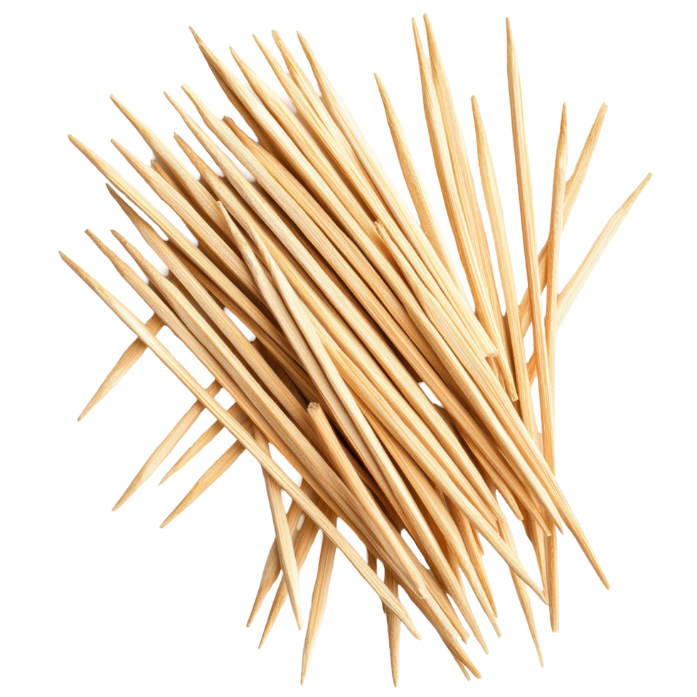 Wooden toothpicks scattered on a Transparent background for culinary use and convenience in various dishes, Wooden Toothpicks isolated on background png