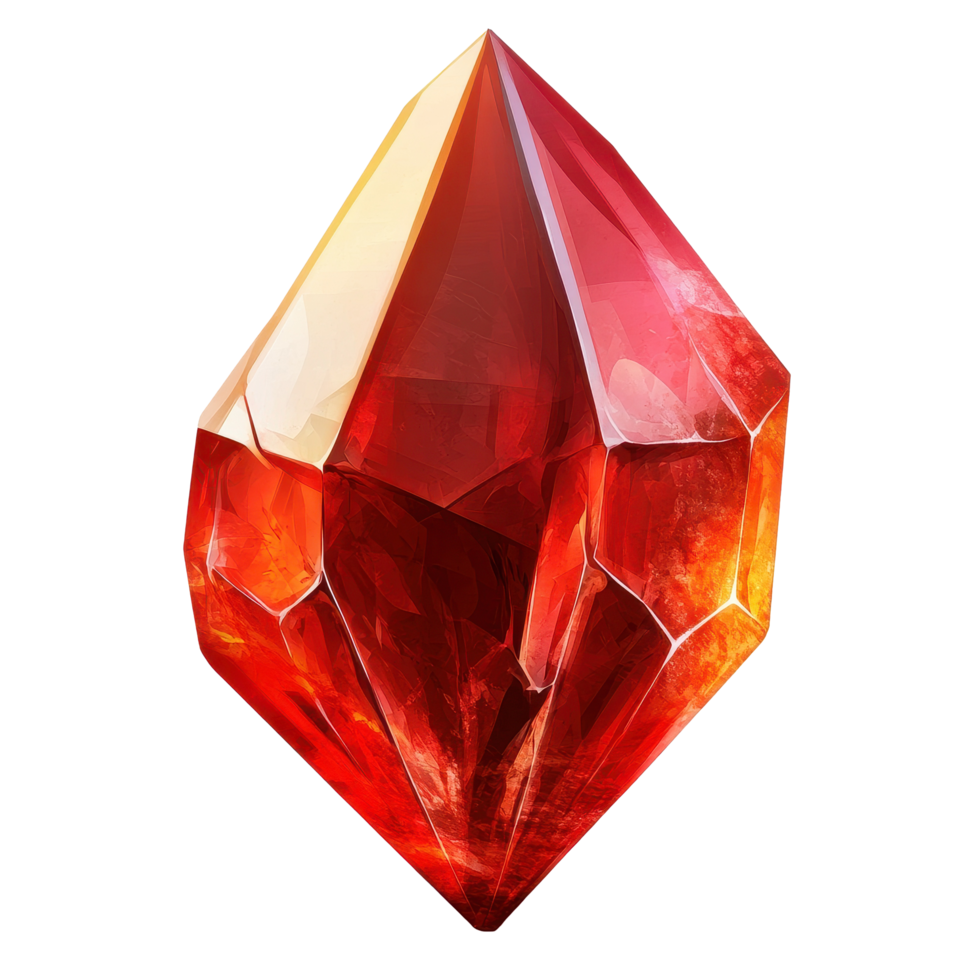 Radiant red gemstone crystal icon captured in bright isolation on a clean Transparent background, Red game gemstone, crystal icon isolated on background png