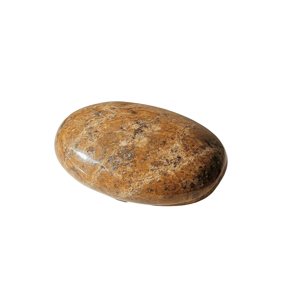 Large brown stone brooch resting on a white surface with soft lighting for a serene aesthetic, large brown stone broochle sitting on a white surface, Transparent background png