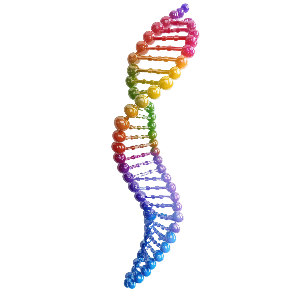 Colorful DNA double helix structure representing genetic information with a clean Transparent background, DNA with biological concept background png