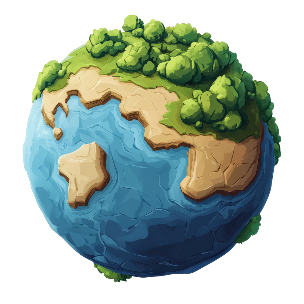 Digital globe with cartoon style design highlighting land and water features of Earth, Digital earth with cartoon style Transparent background png