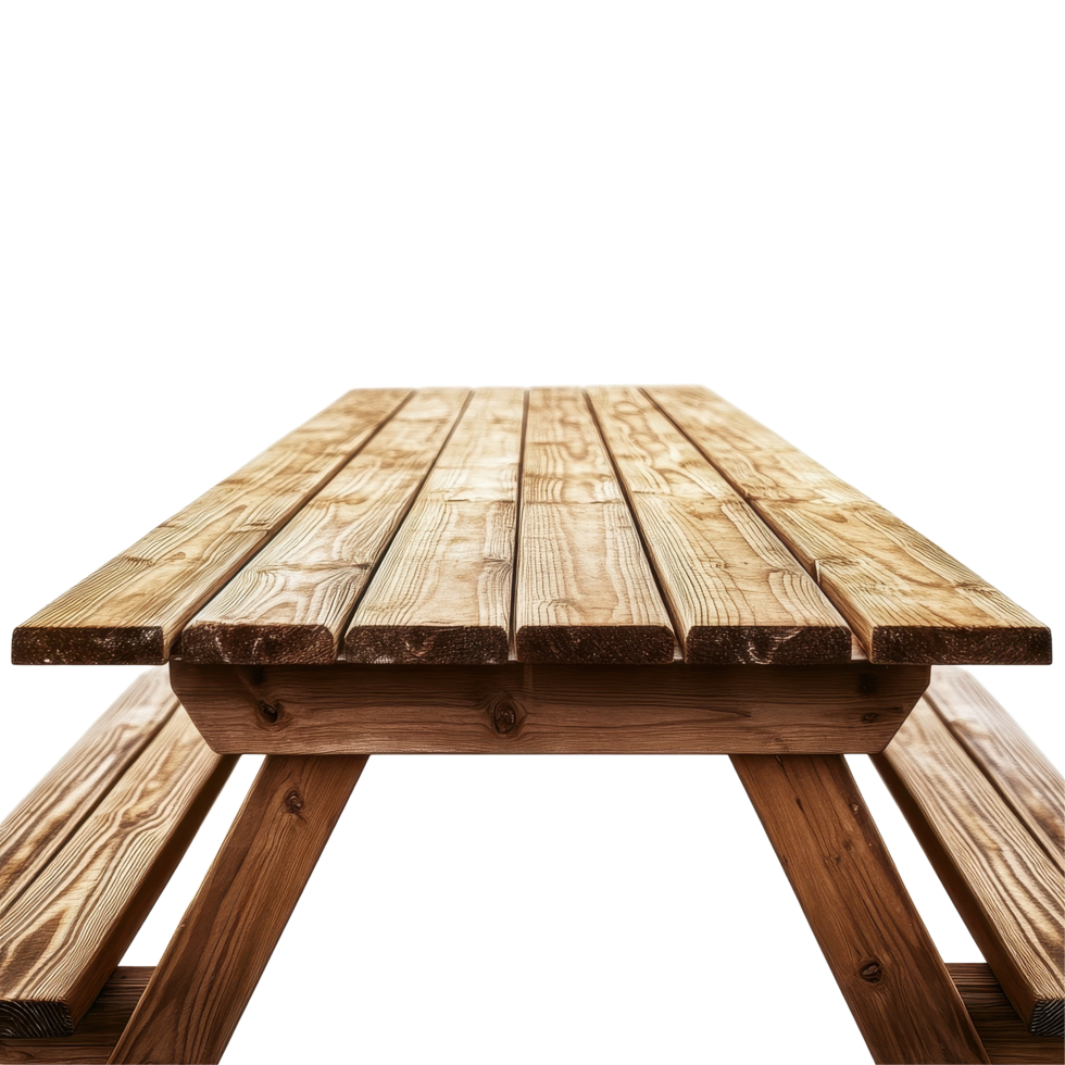 Wooden picnic table in a minimalist setting for outdoor gatherings and meals, Picnic wooden table isolated on Transparent background png