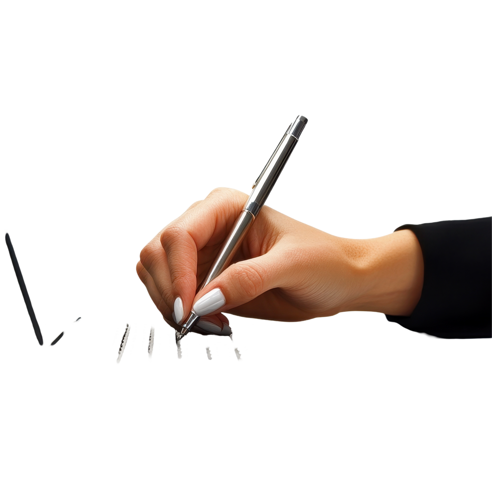 Female hands writing notes on a laptop in a well lit workspace, Female hands writing on laptot, isolated on white png