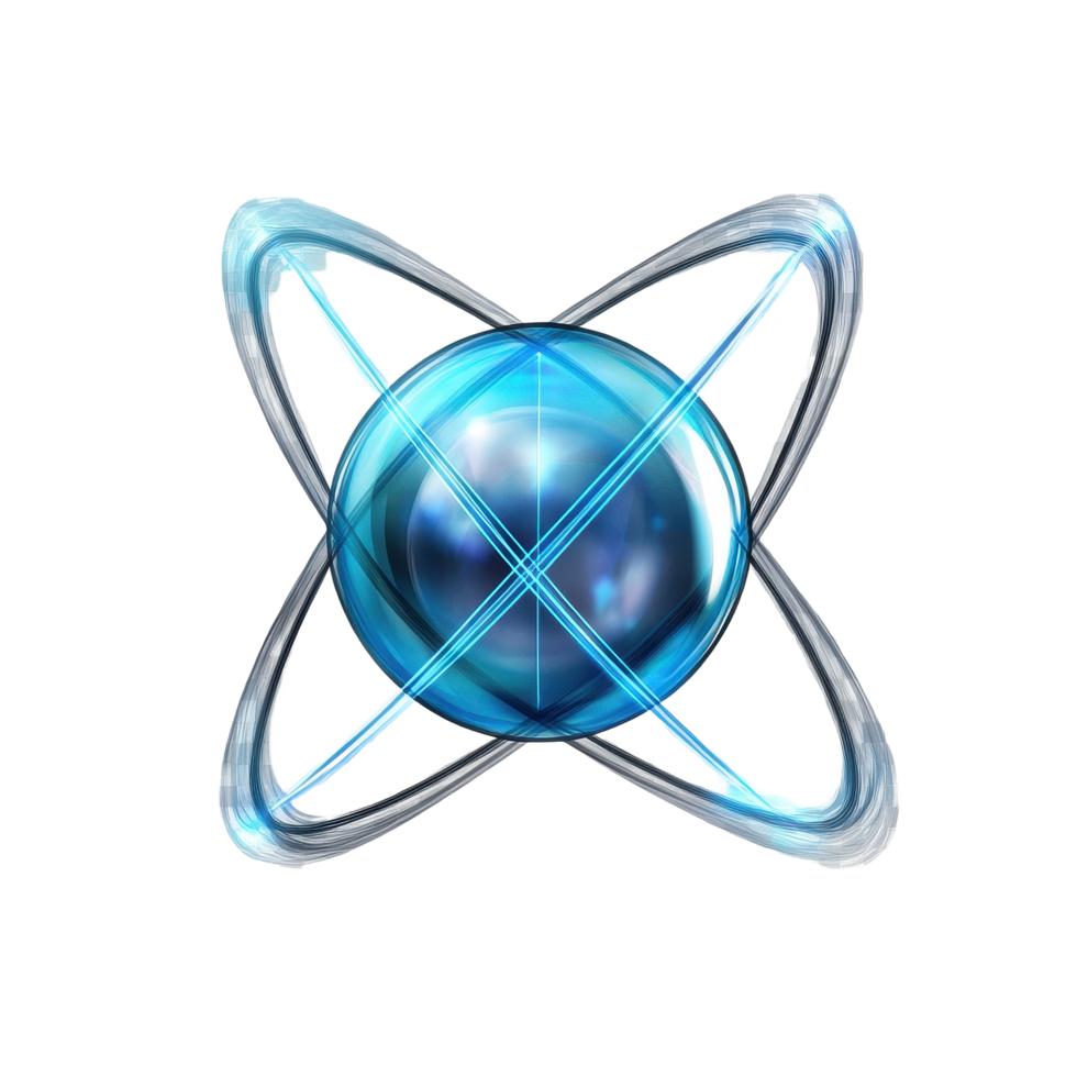 Isolated transparent physics atom symbol on a Transparent background with blue electron orbits, Isolated transparent physics atom background png