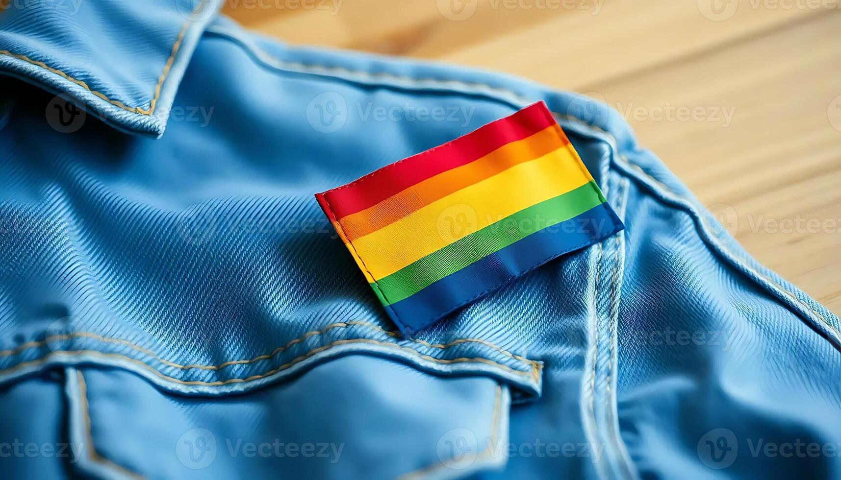 Rainbow Flag Patch on Denim Jacket Showing Pride and Equality photo