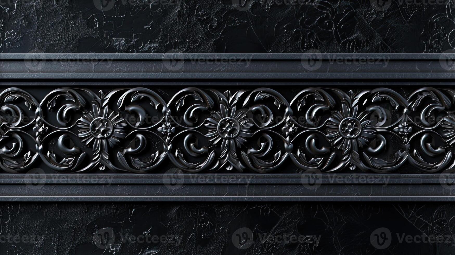 A black and white photo of a decorative metal frame