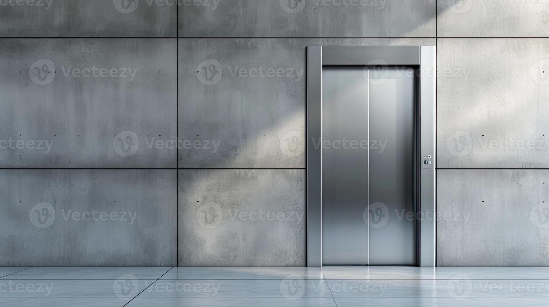 An elevator in a concrete wall with a light shining on it photo