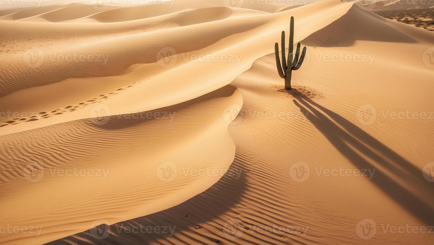 Cactus Standing in Sand Dunes with Long Shadows in Desert Landscape photo