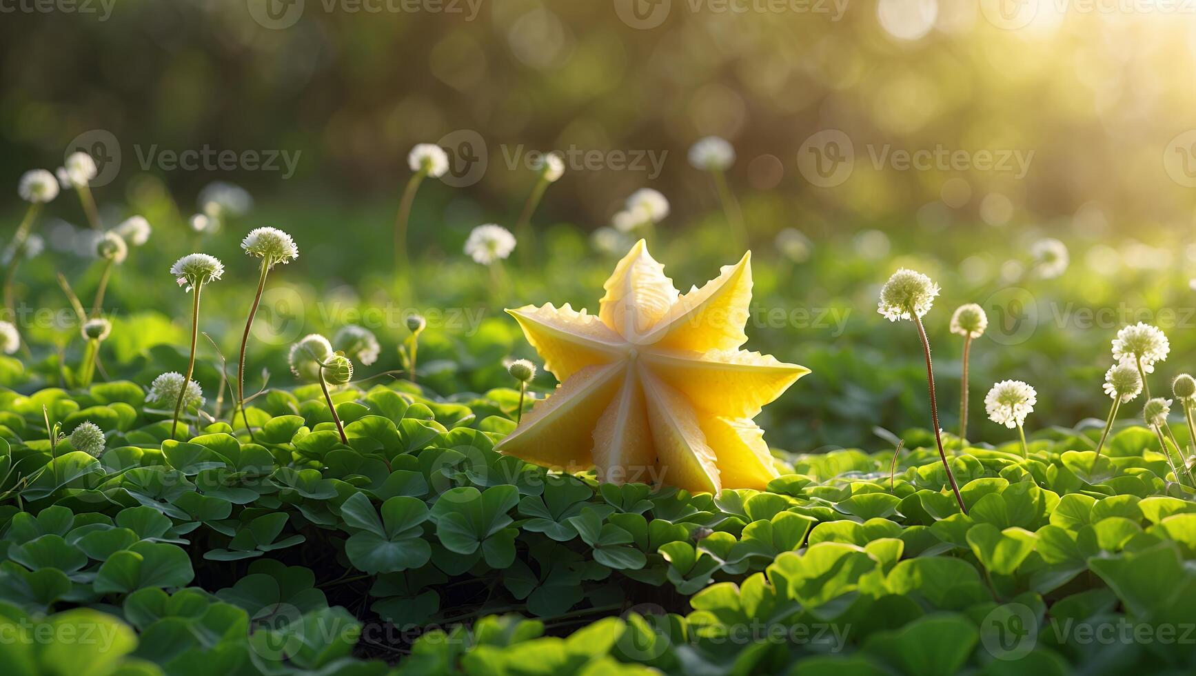 Star Fruit in Clover Field at Golden Hour with Soft Light photo