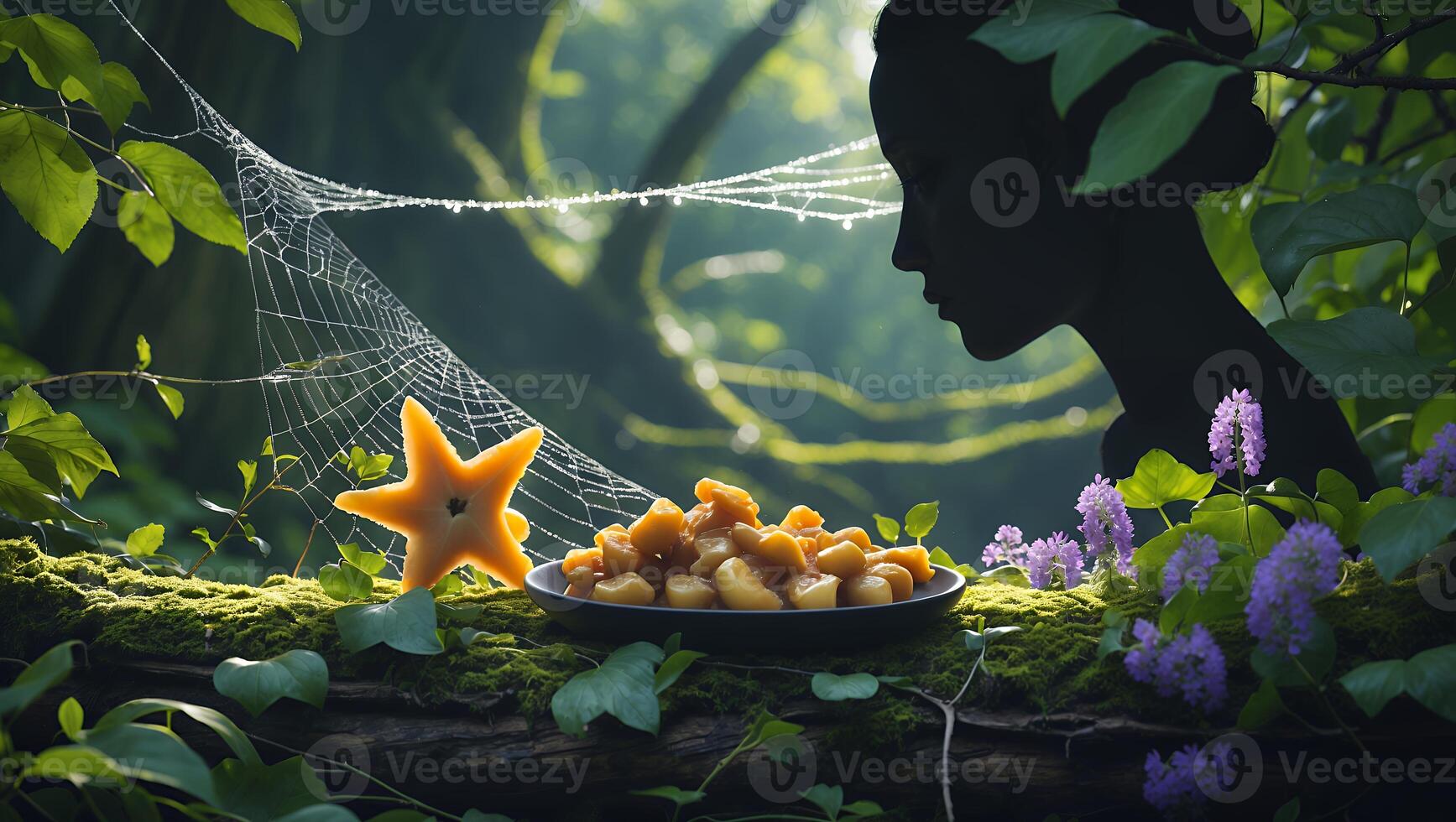 Autumnal Arrangement with Carambola and Gnocchi in Enchanted Forest Setting photo