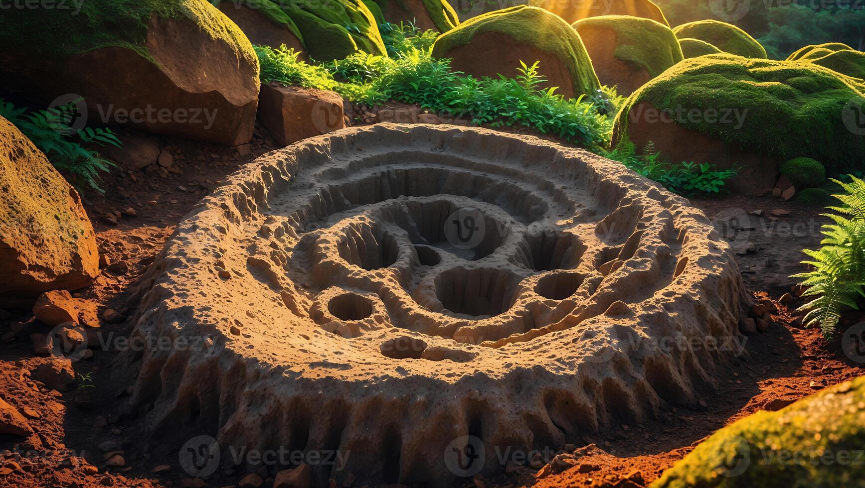Sand Art Formation Ground Level View with Mossy Rocks Nature Setting photo