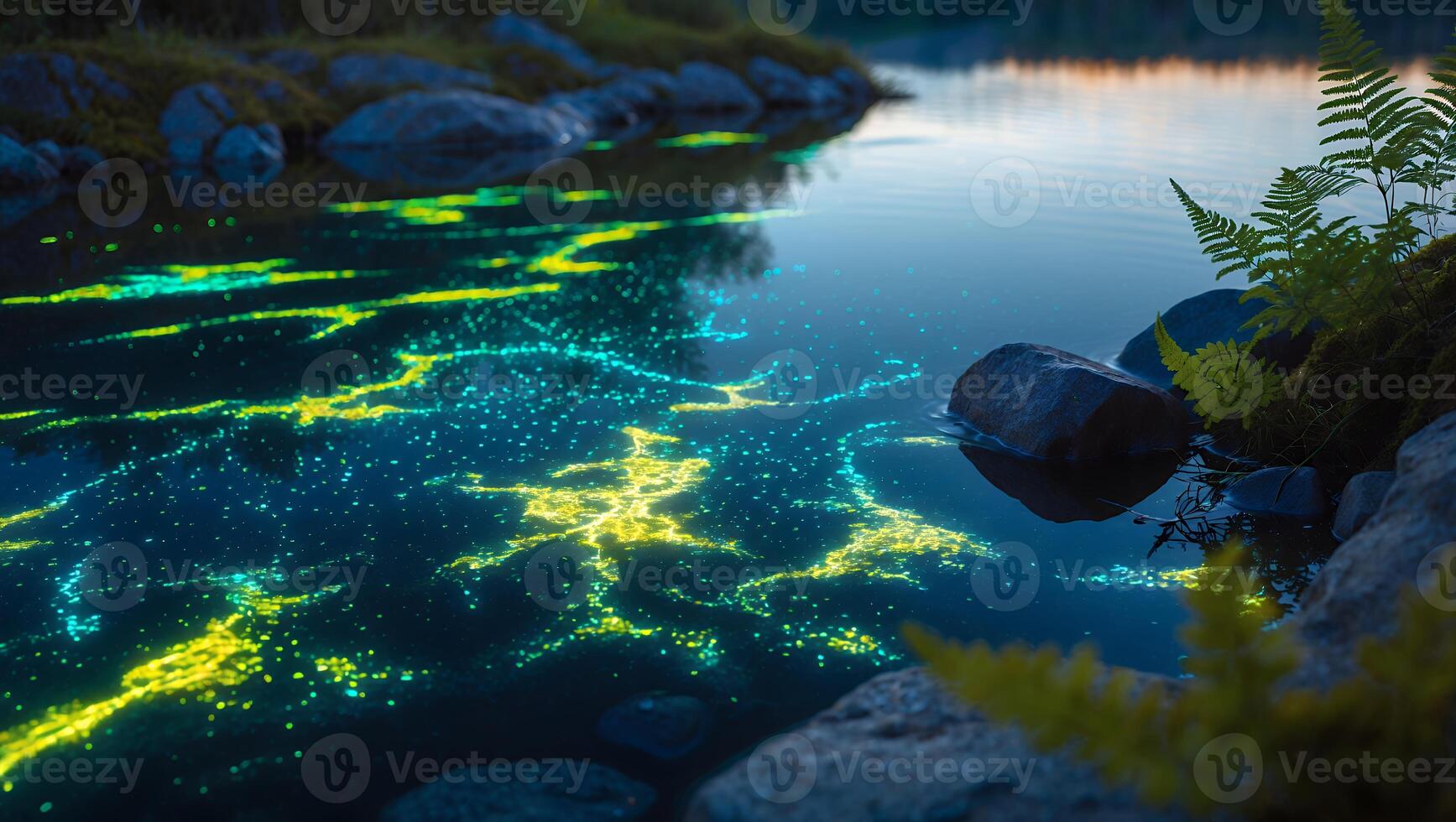 Glowing Bioluminescence in Water Creating Magical Patterns at Dusk Nature photo