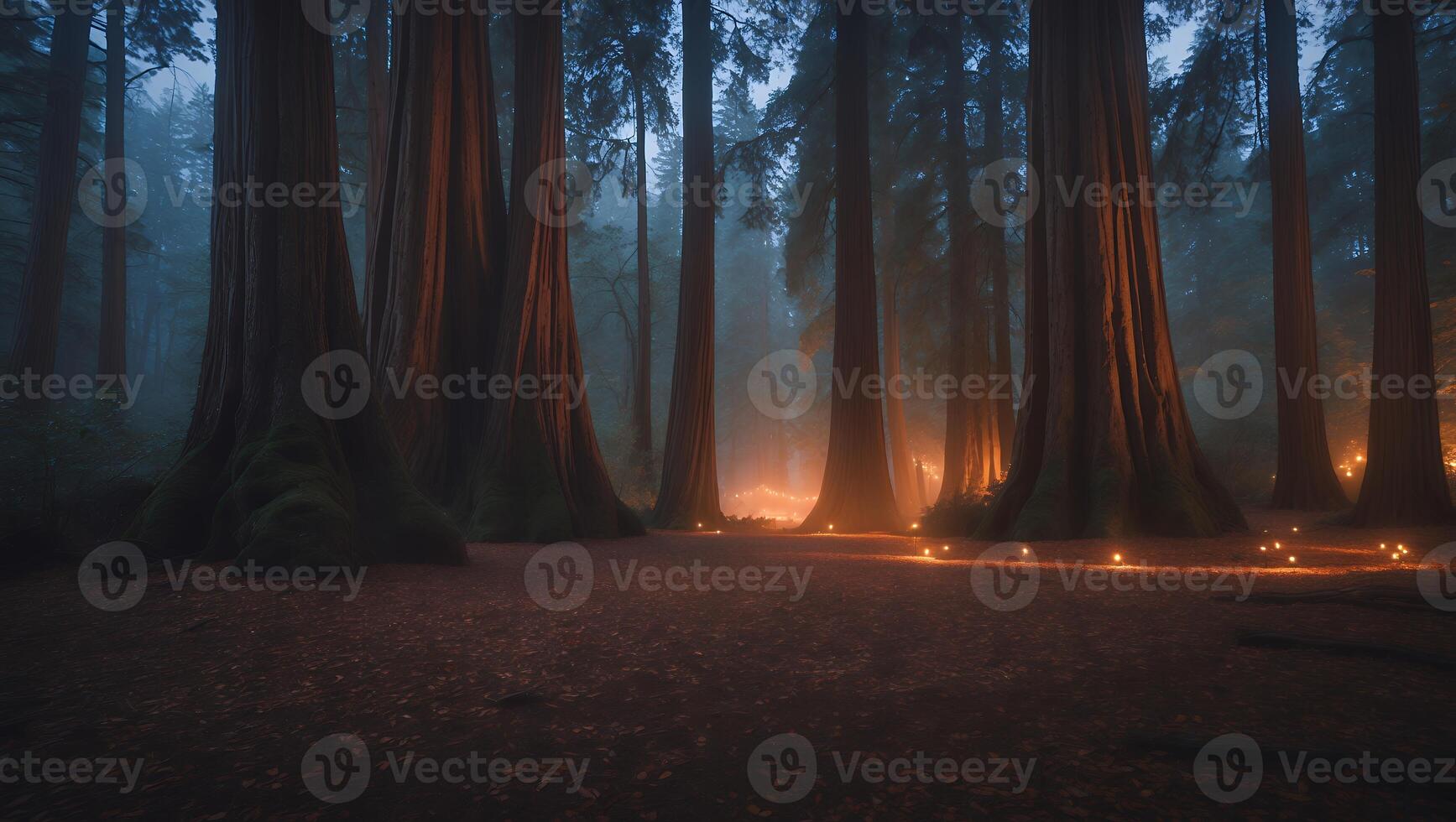 Exploring Giant Redwoods Forest with Ambient Light on Forest Floor photo