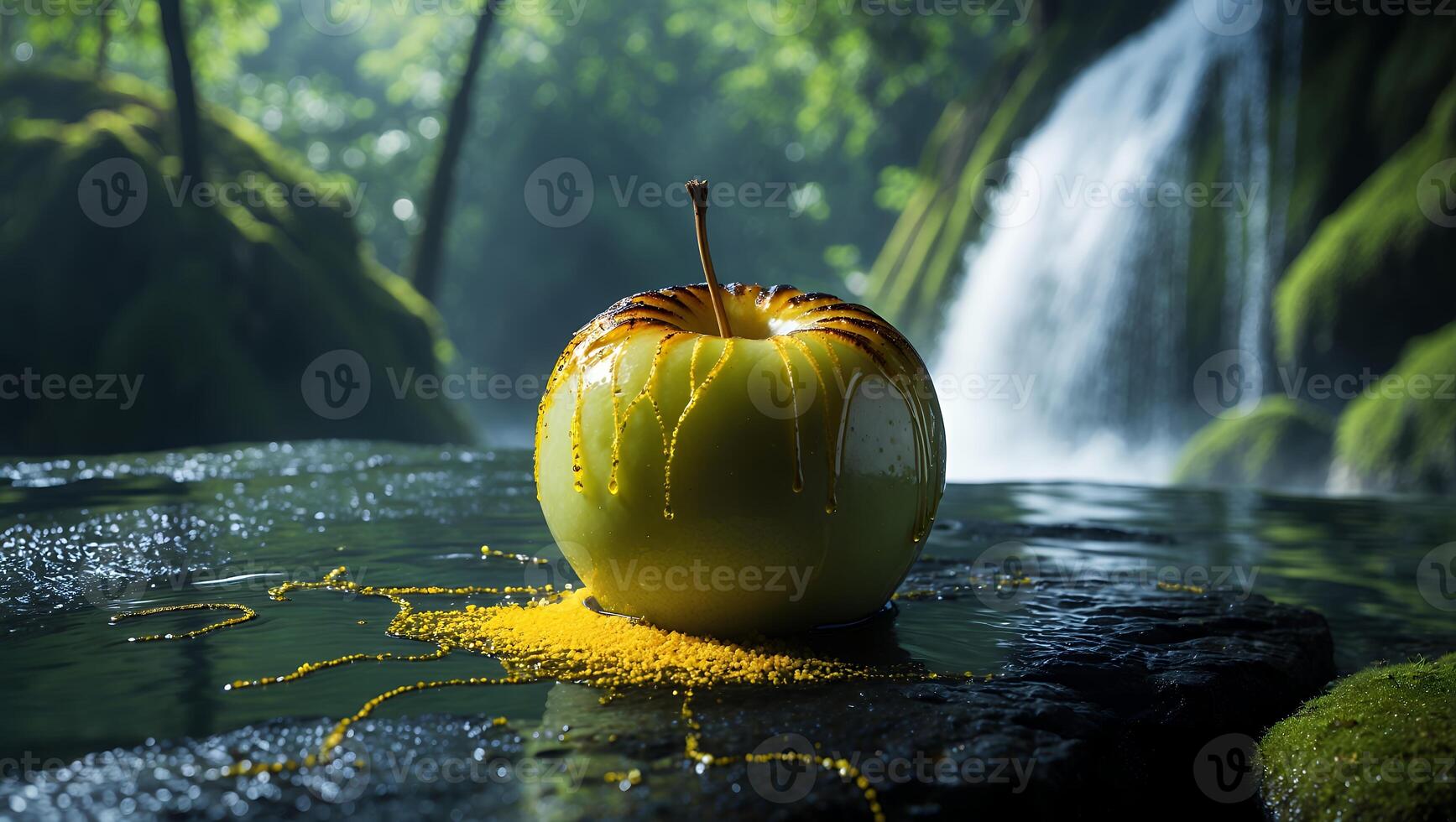 A waterfall in the background photo