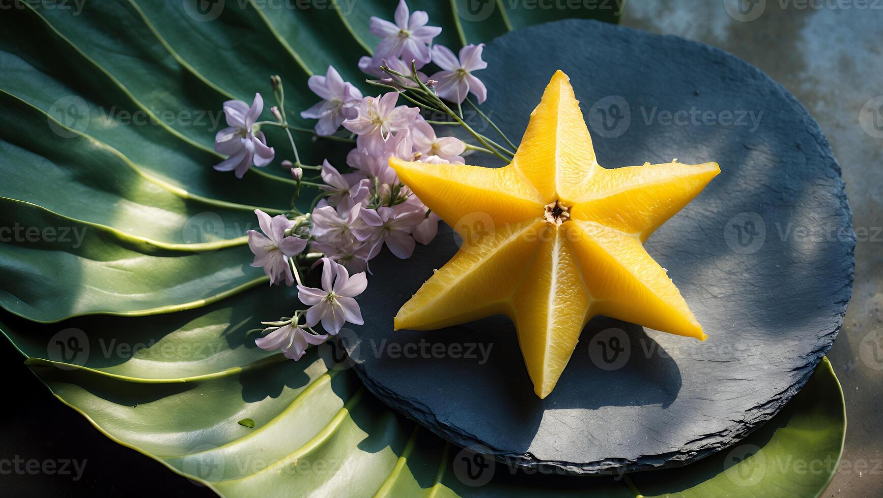 Carambola Fruit with Flowers and Leaf photo