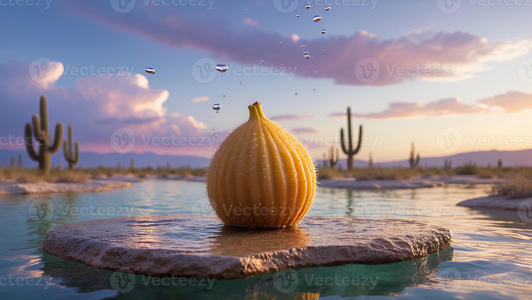 Spiky Fruit on Rock in Desert Water photo