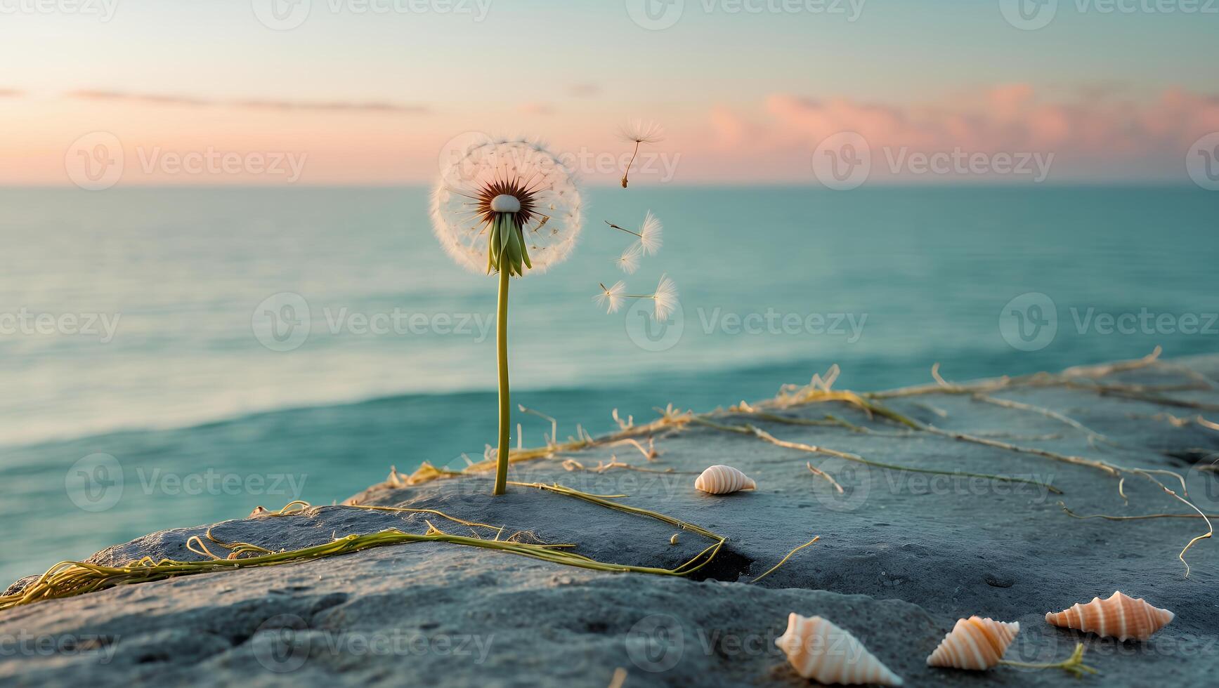 Dandelion Seed Ocean View at Sunset photo